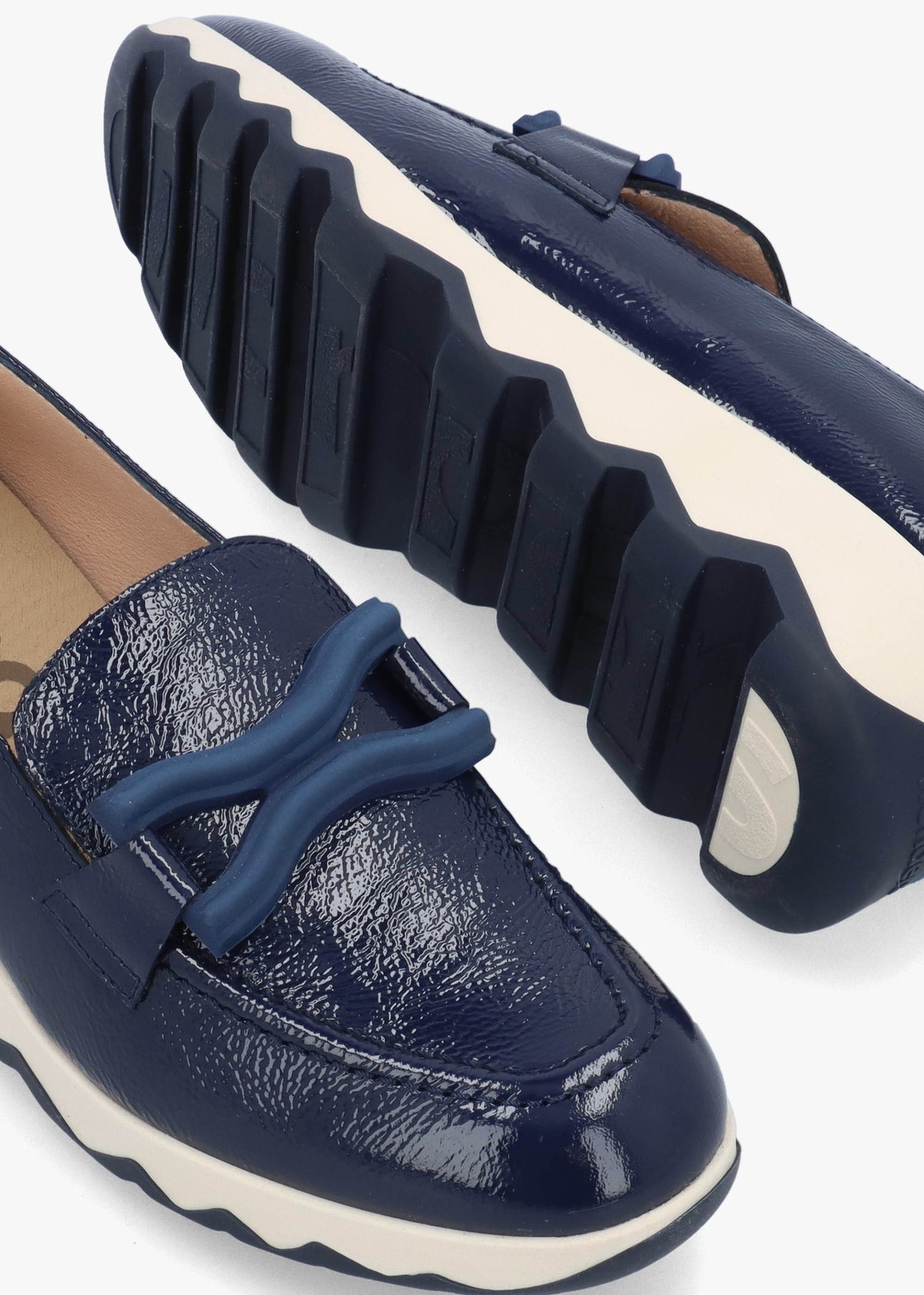 Simon Navy Patent Leather Low Wedge Loafers