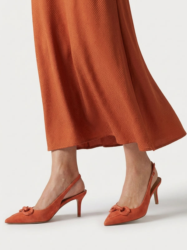 Eppie Orange Suede Mid Heel Sling Back Shoes