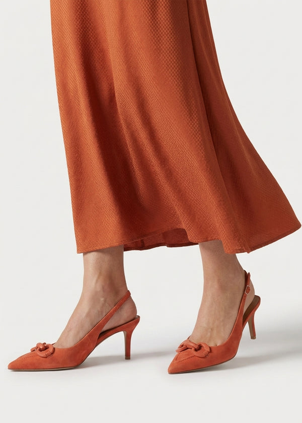 Eppie Orange Suede Mid Heel Sling Back Shoes