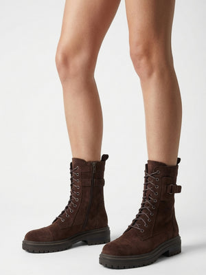 Idris Brown Suede Ankle Strap Biker Boots
