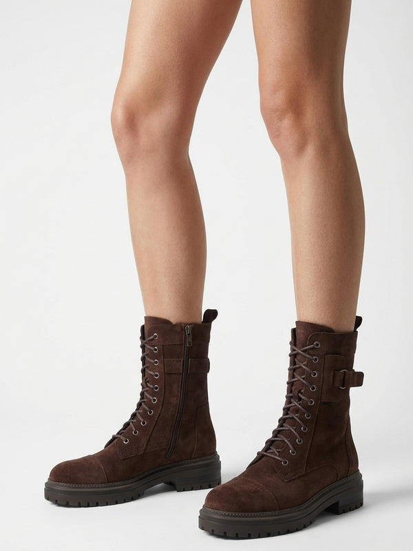 Idris Brown Suede Ankle Strap Biker Boots