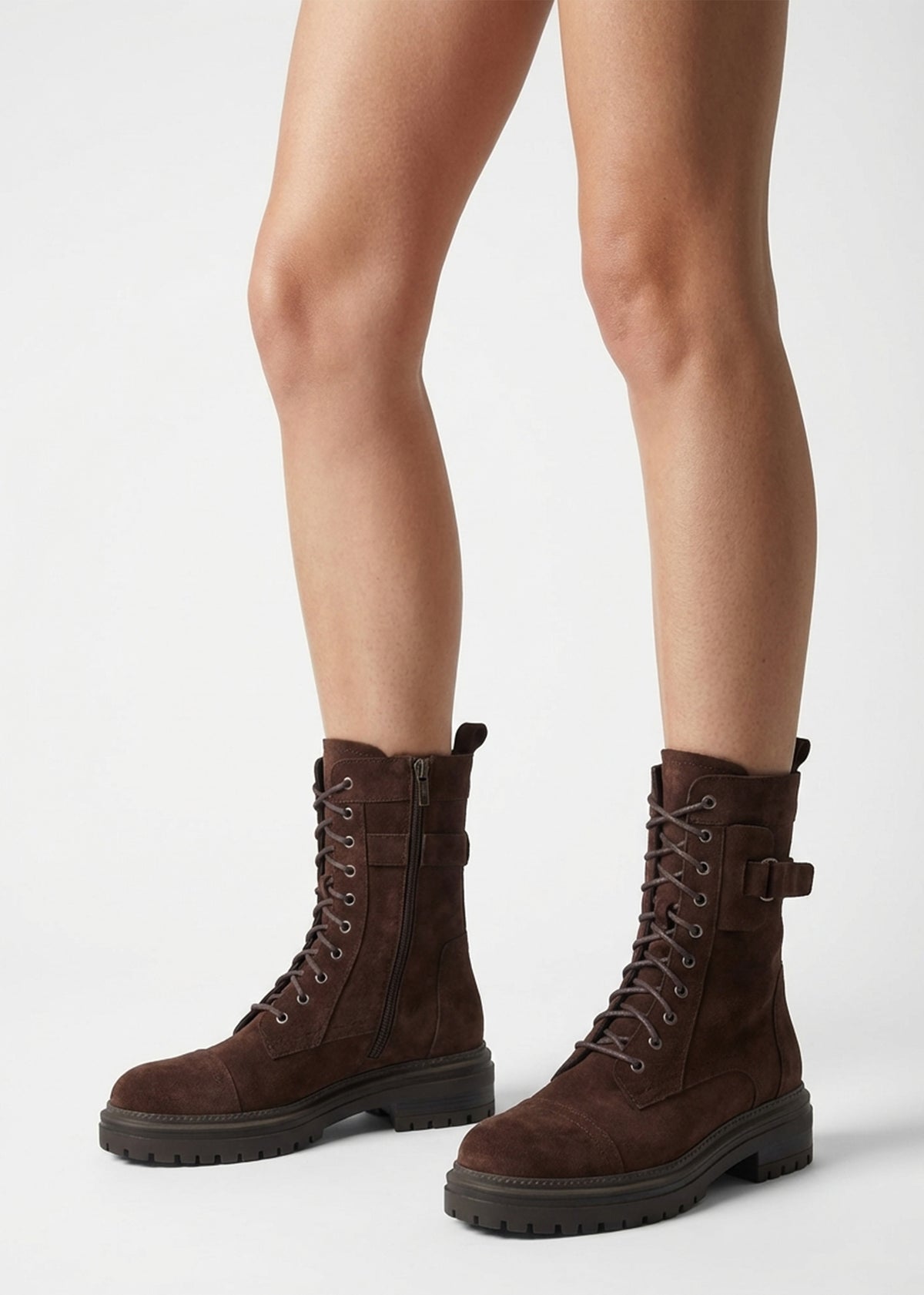 Idris Brown Suede Ankle Strap Biker Boots