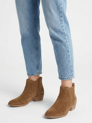Loven Tan Suede Woven Insert Ankle Boots