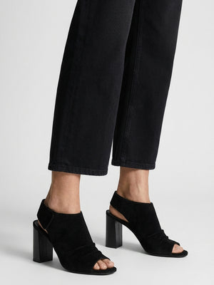 Moochy Black Suede Ruched Block Heel Sandals