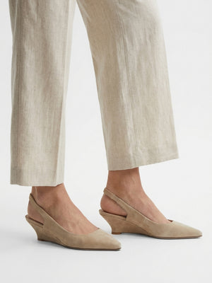 Nerys Beige Suede Low Wedge Sling Backs