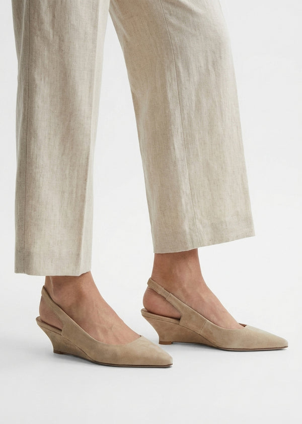 Nerys Beige Suede Low Wedge Sling Backs