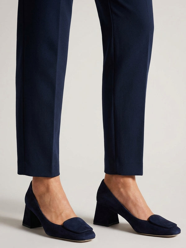 Nessie Navy Suede Block Heel Court Shoes