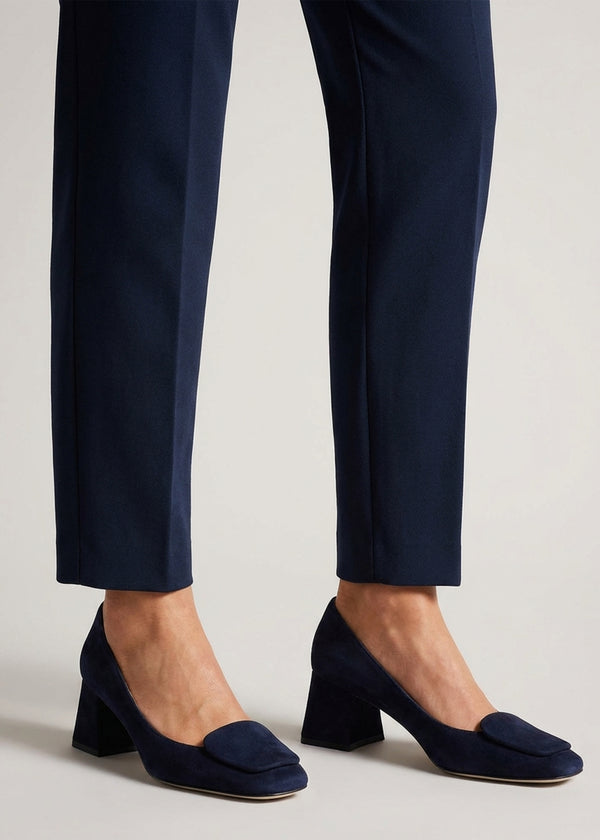 Nessie Navy Suede Block Heel Court Shoes