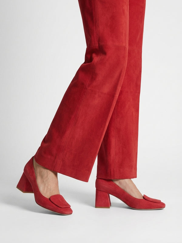 Nessie Red Suede Block Heel Court Shoes