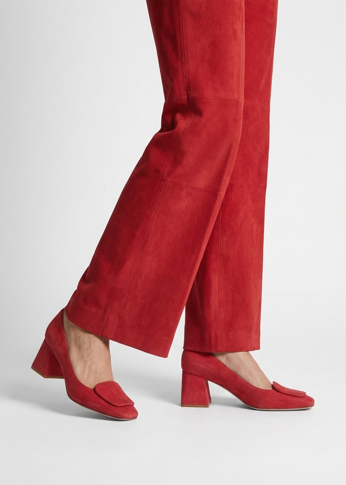 Nessie Red Suede Block Heel Court Shoes