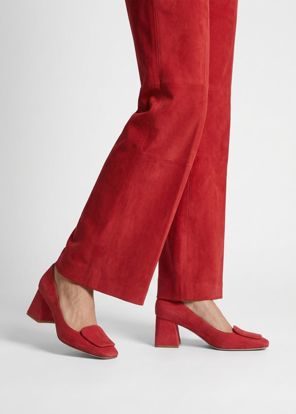 Nessie Red Suede Block Heel Court Shoes