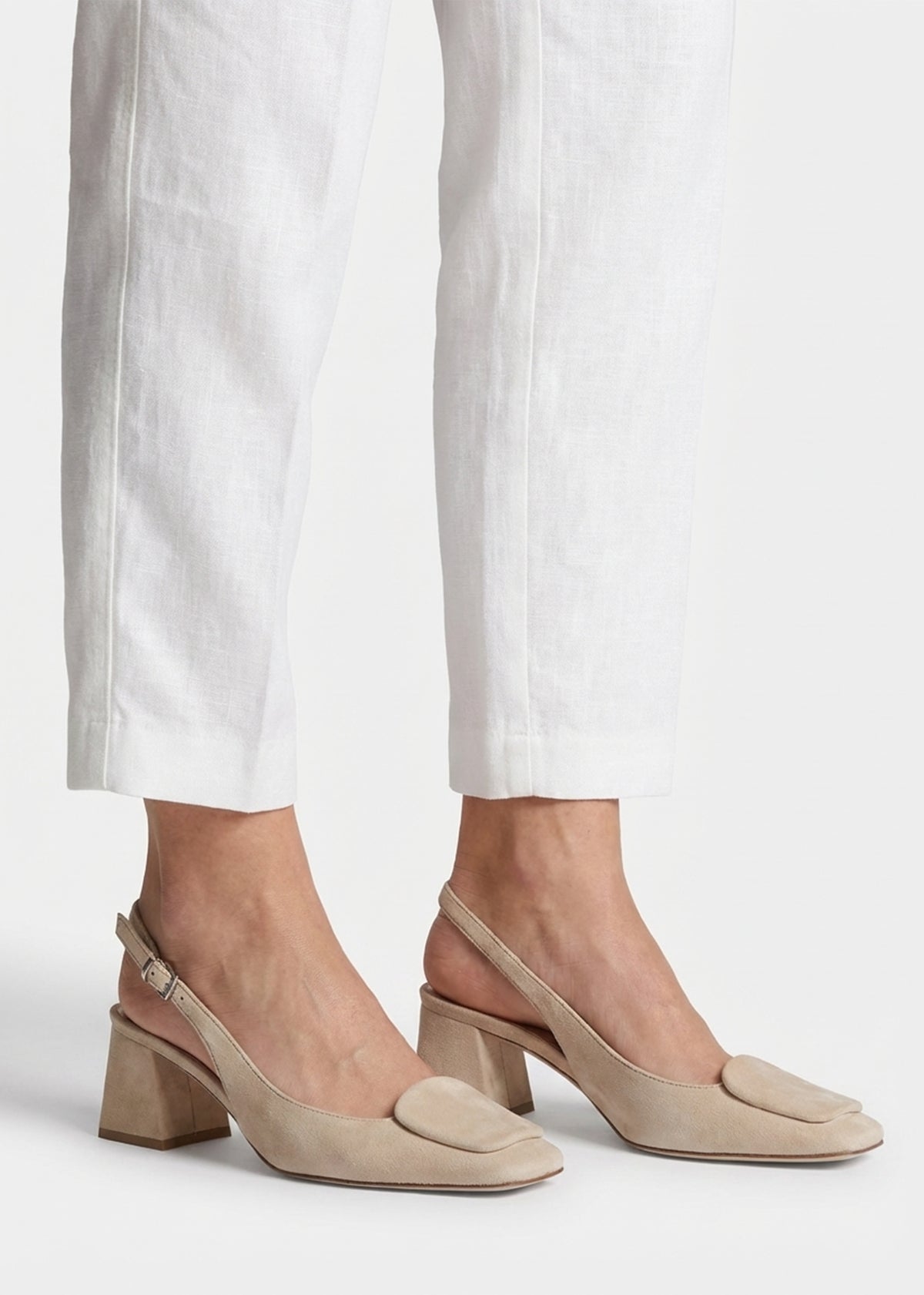 Nessie Beige Suede Block Heel Sling Backs