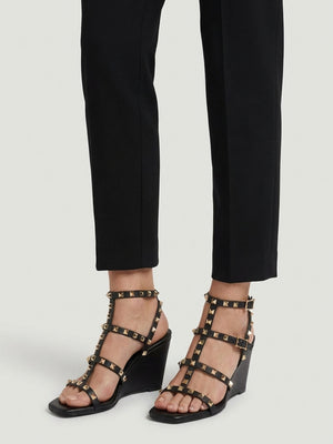 Pittedge Black Leather Studded Wedge Sandals