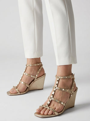 Pittedge Gold Leather Studded Wedge Sandals