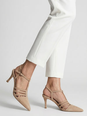Sade Beige Suede T Bar Heeled Court Shoes