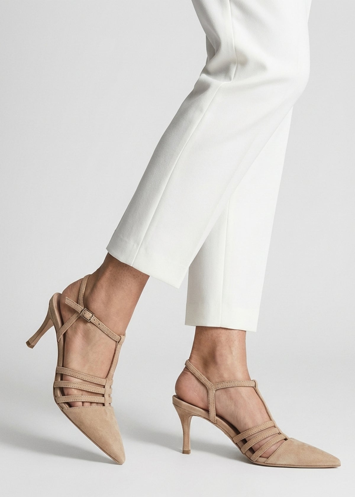 Sade Beige Suede T Bar Heeled Court Shoes