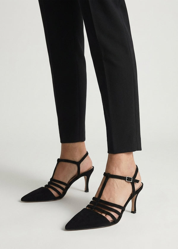 Sade Black Suede T Bar Heeled Court Shoes
