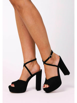 Avercross Black Suede Platform Heeled Sandals
