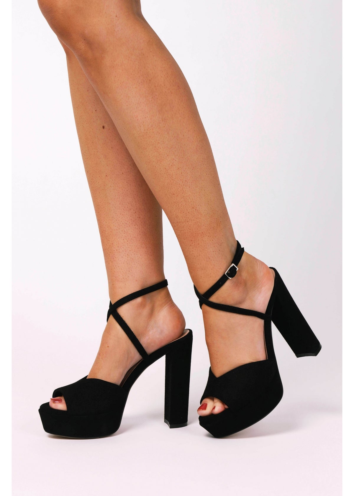Avercross Black Suede Platform Heeled Sandals