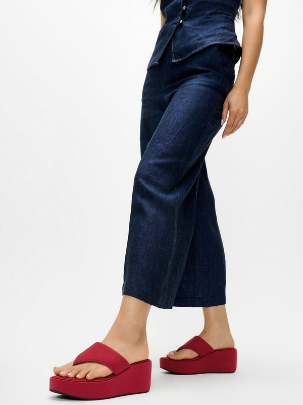 Platform Burnt Berry Toe Post Wedge Sandals