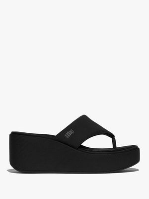 Platform All Black Toe Post Wedge Sandals