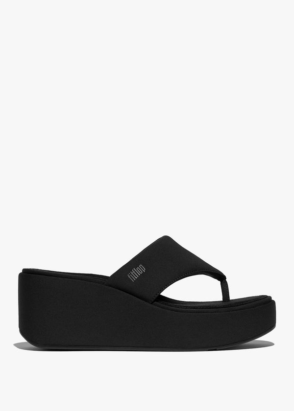 Platform All Black Toe Post Wedge Sandals