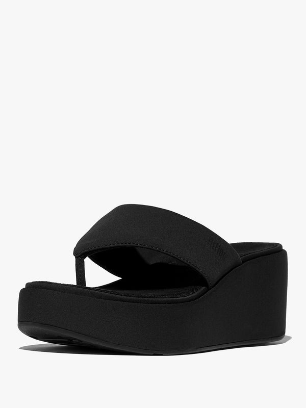 Platform All Black Toe Post Wedge Sandals