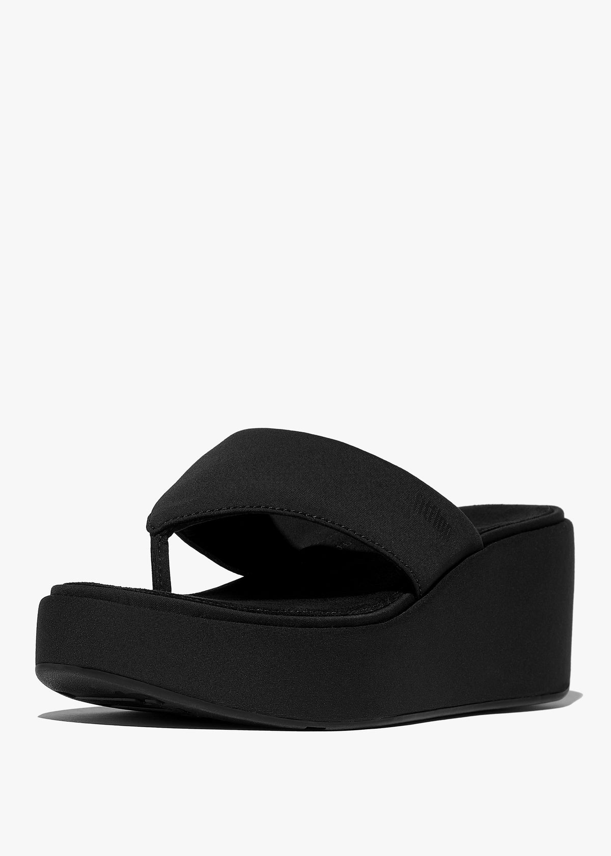 Platform All Black Toe Post Wedge Sandals