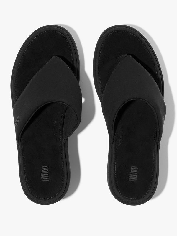Platform All Black Toe Post Wedge Sandals