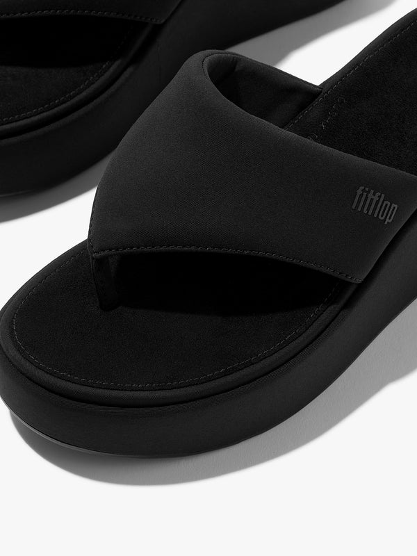 Platform All Black Toe Post Wedge Sandals