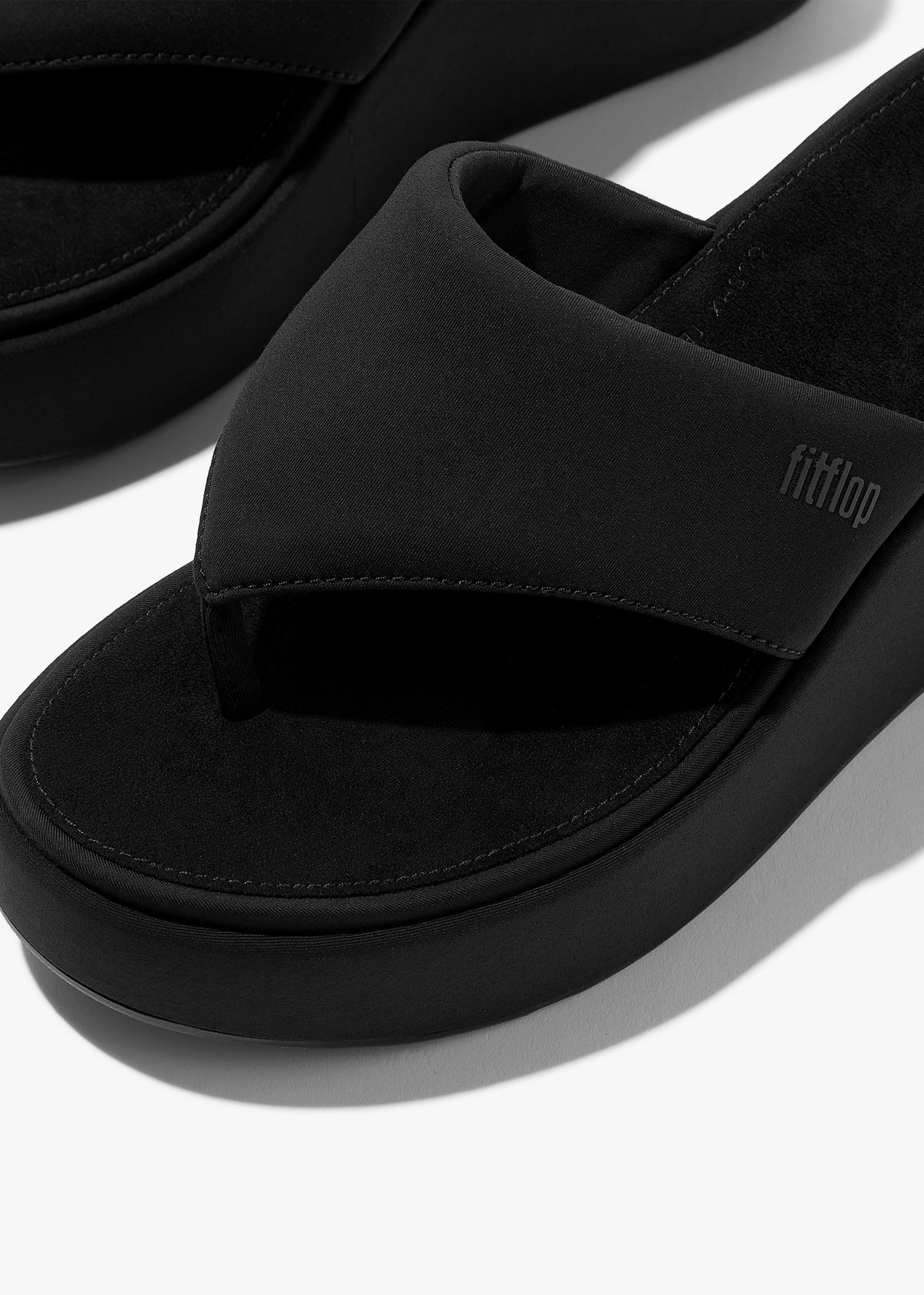 Platform All Black Toe Post Wedge Sandals