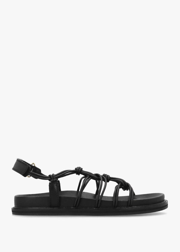 The Roxburgh Black Leather Knotted Strap Sandals