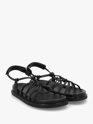 The Roxburgh Black Leather Knotted Strap Sandals