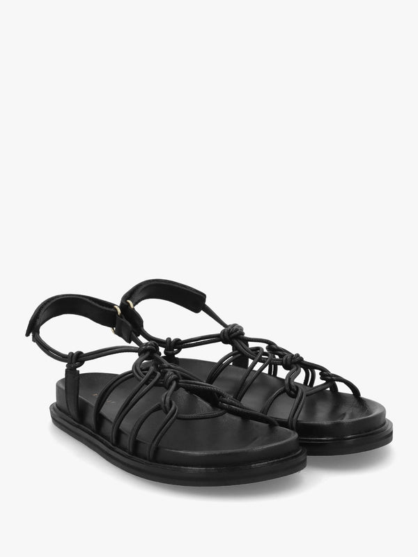 The Roxburgh Black Leather Knotted Strap Sandals