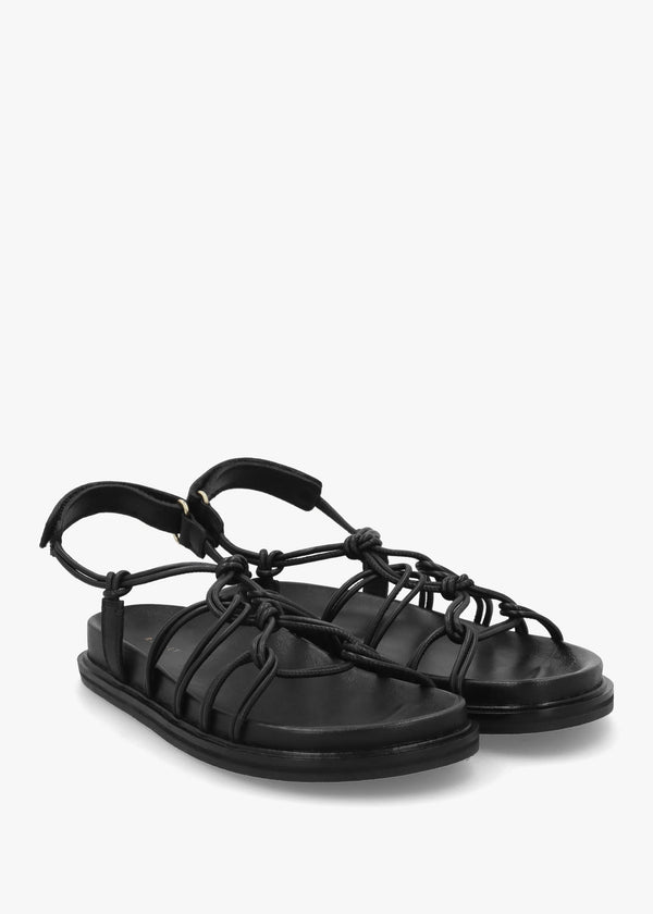 The Roxburgh Black Leather Knotted Strap Sandals