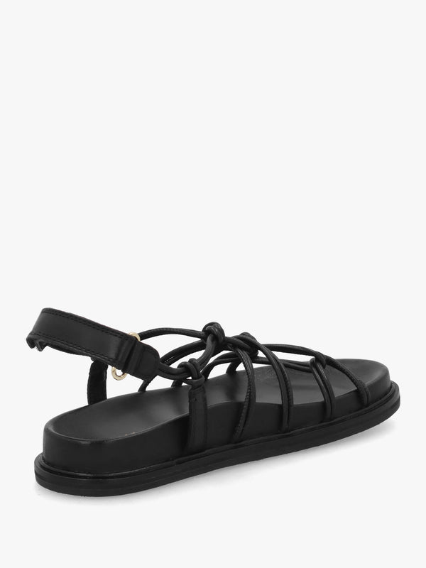 The Roxburgh Black Leather Knotted Strap Sandals