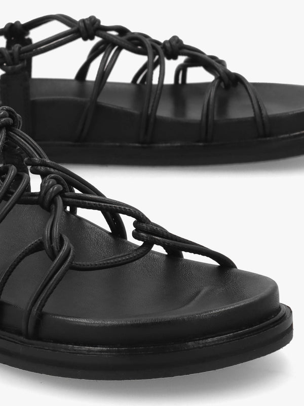 The Roxburgh Black Leather Knotted Strap Sandals