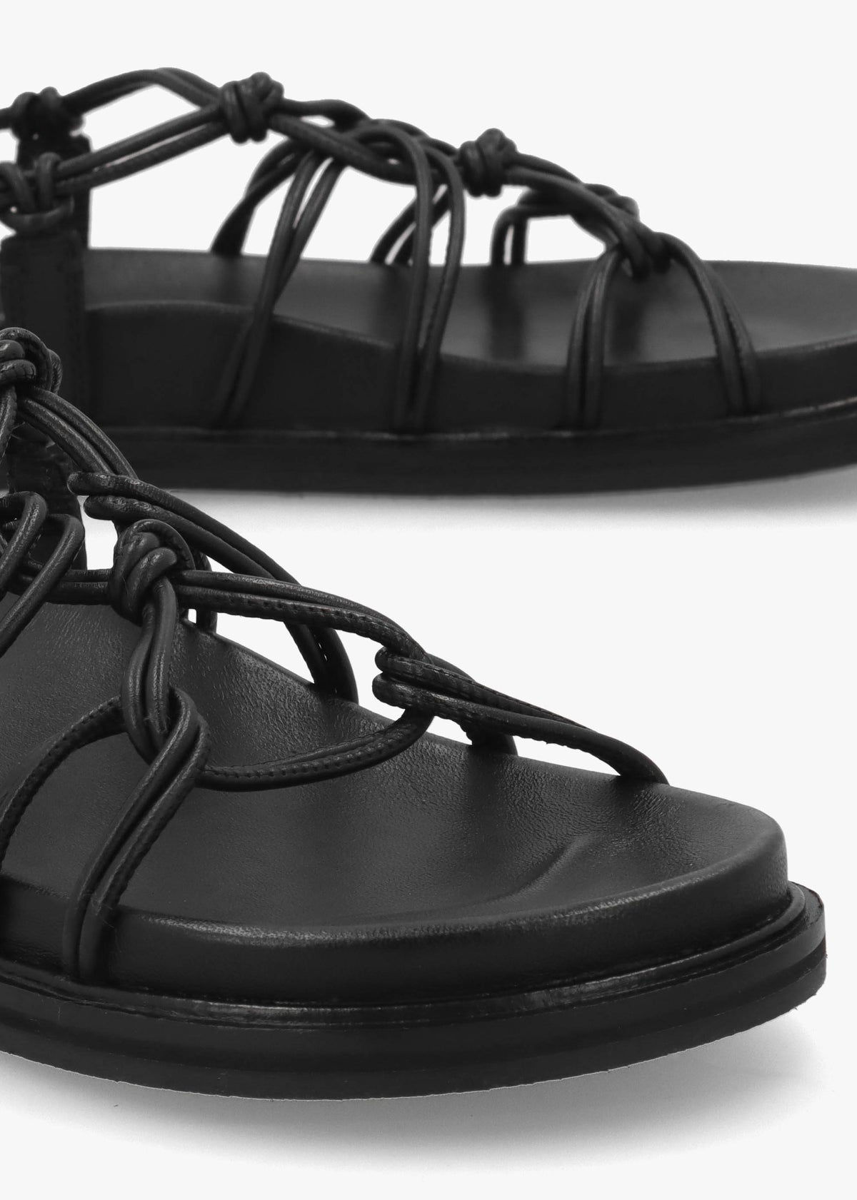 The Roxburgh Black Leather Knotted Strap Sandals