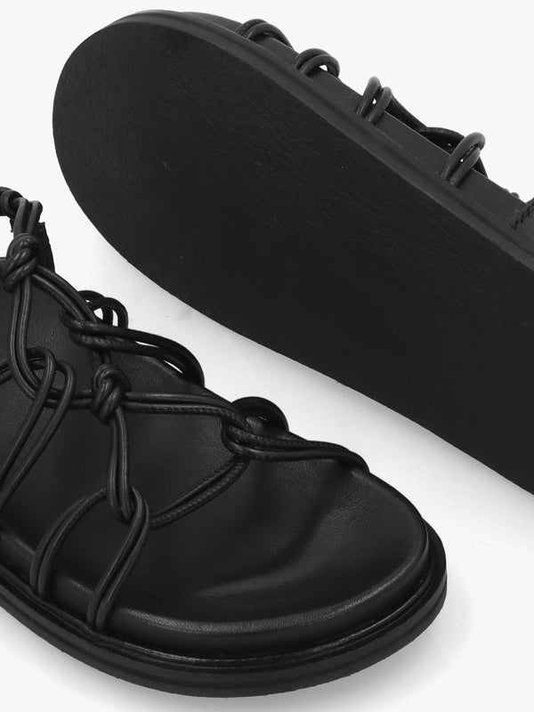 The Roxburgh Black Leather Knotted Strap Sandals