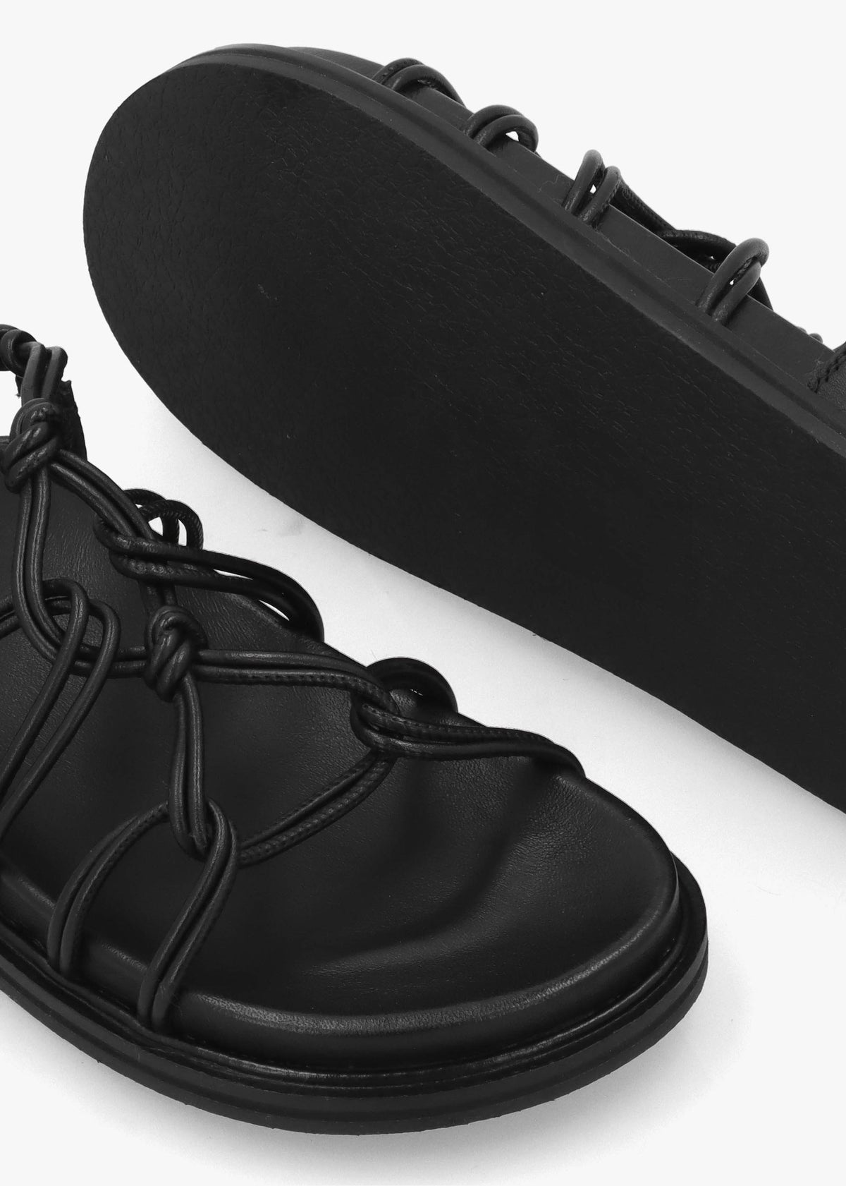 The Roxburgh Black Leather Knotted Strap Sandals