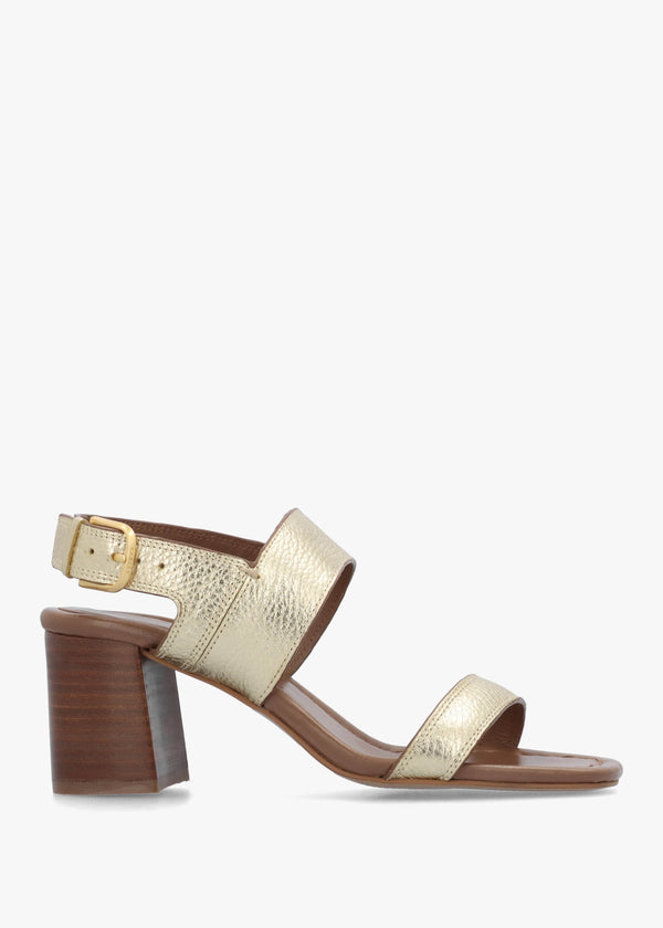 The Goldborne Gold Leather Block Heel Sandals