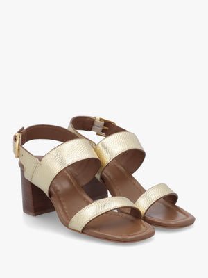 The Goldborne Gold Leather Block Heel Sandals