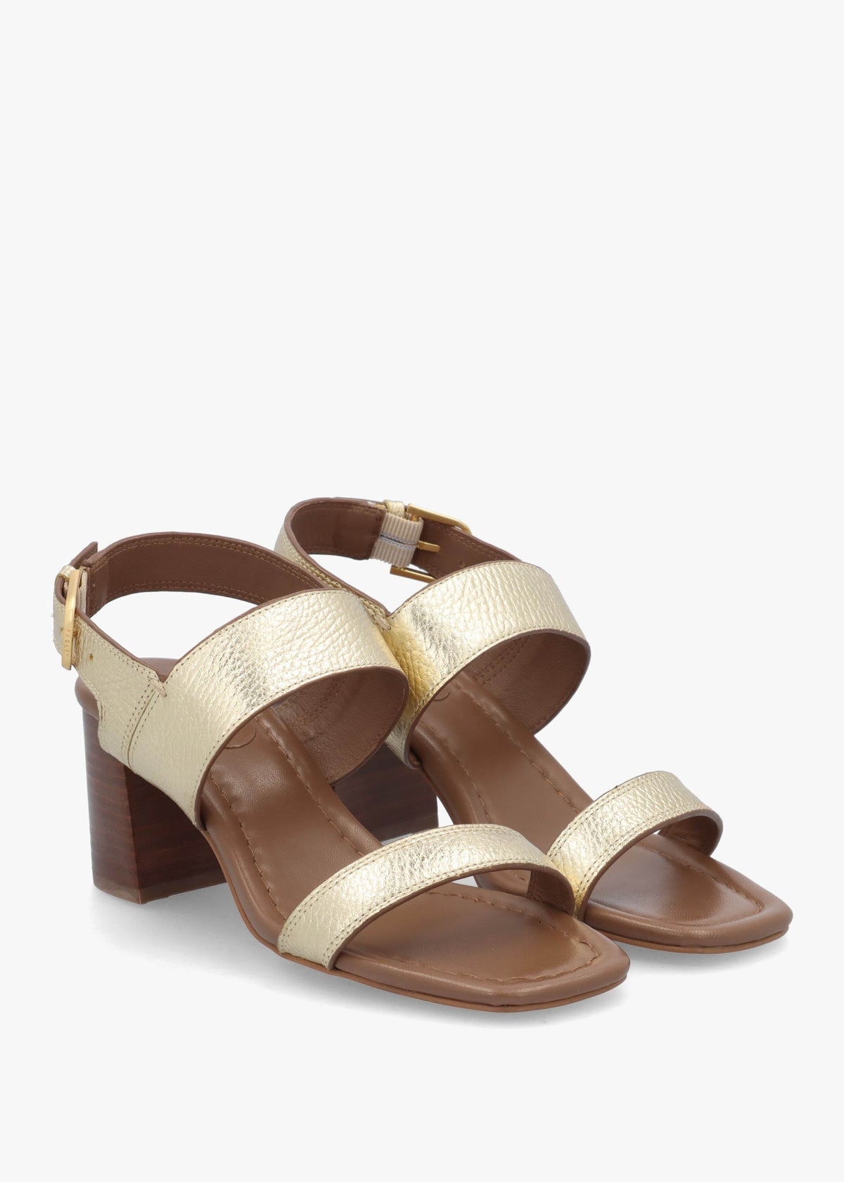 The Goldborne Gold Leather Block Heel Sandals
