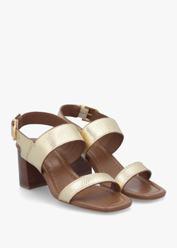 The Goldborne Gold Leather Block Heel Sandals