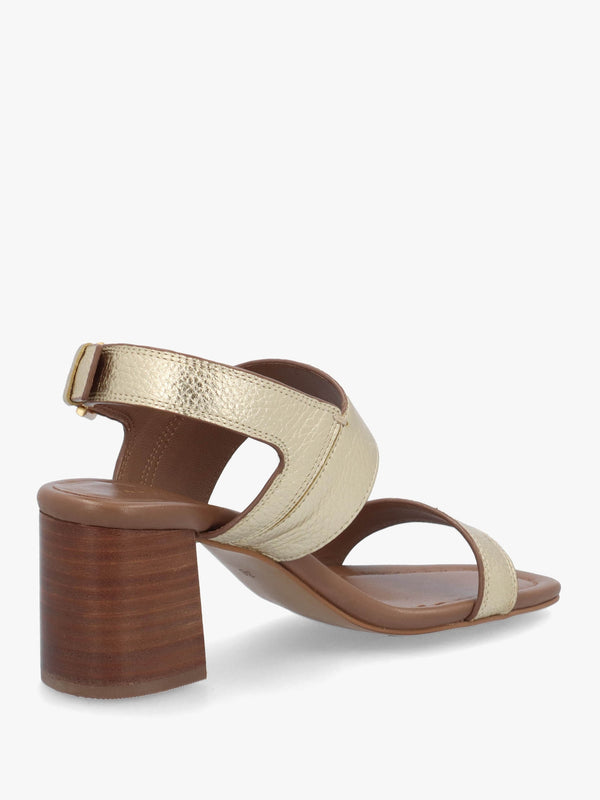 The Goldborne Gold Leather Block Heel Sandals