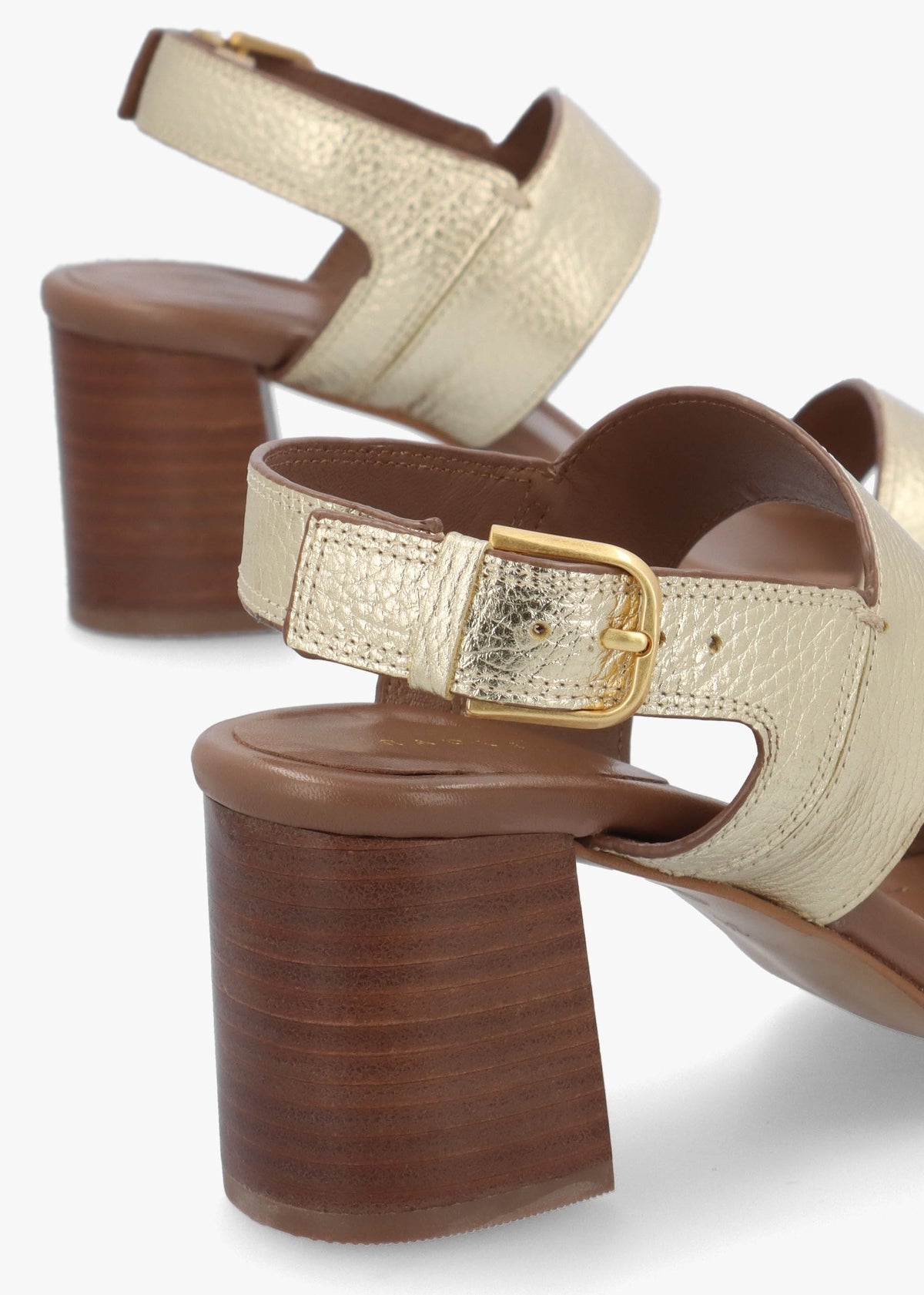 The Goldborne Gold Leather Block Heel Sandals