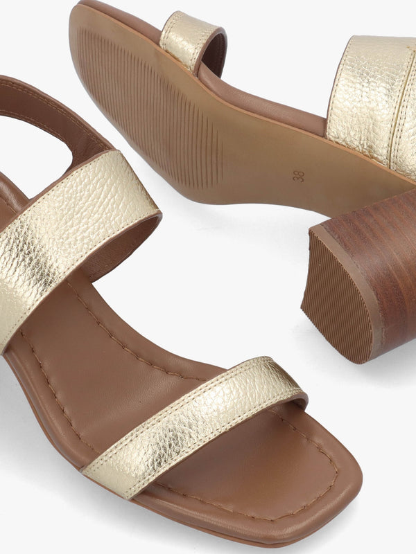 The Goldborne Gold Leather Block Heel Sandals