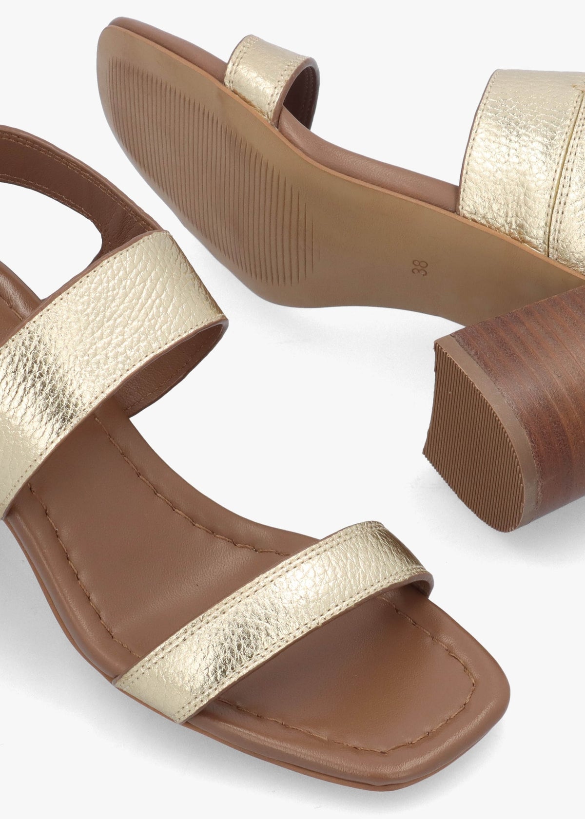 The Goldborne Gold Leather Block Heel Sandals