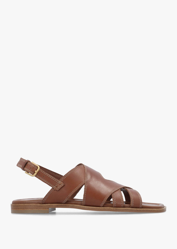 The Evie Luxe Cognac Leather Artisan Sandals