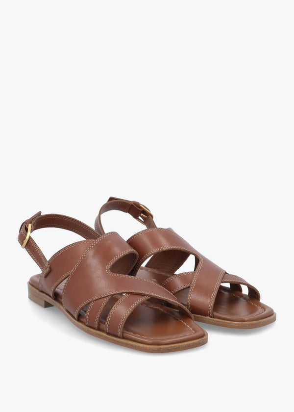 The Evie Luxe Cognac Leather Artisan Sandals